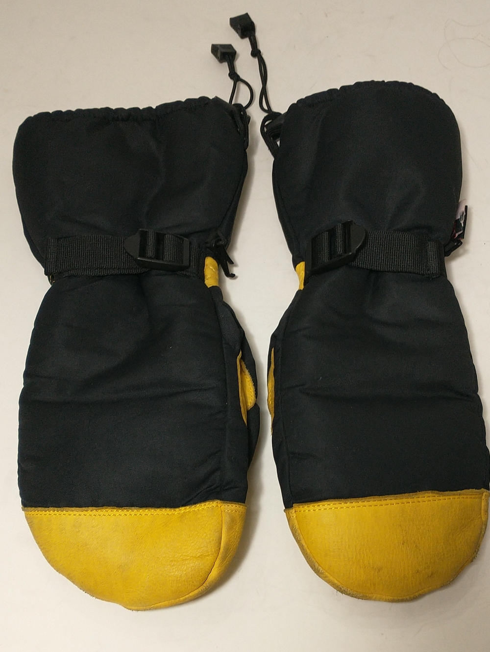RAO TEX Deerskin Leather Musher Ski Mittens, Men's Size L, Black/Yellow, Winter